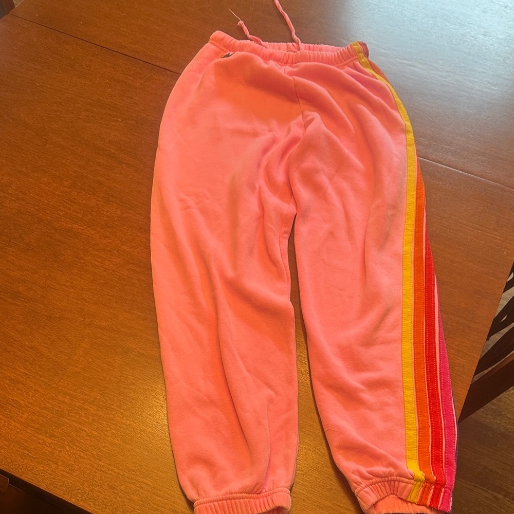 Aviator Nation Pink Joggers with Rainbow Stripes ( 5 Stripe)